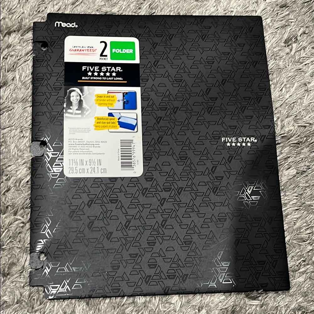 Mead Five Star Black Folder 2 pockets new